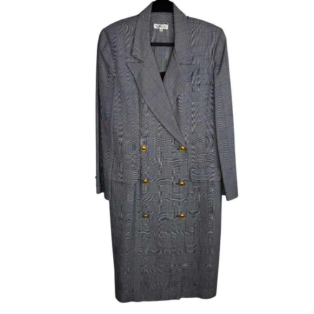 Vintage Talbots Houndstooth Double-Breasted Blazer Dress Gold Buttons Size 10